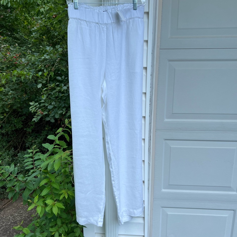 NWT Talbots Wardrobe Workhorse! White Linen Elastic Waist Pants Side Pockets